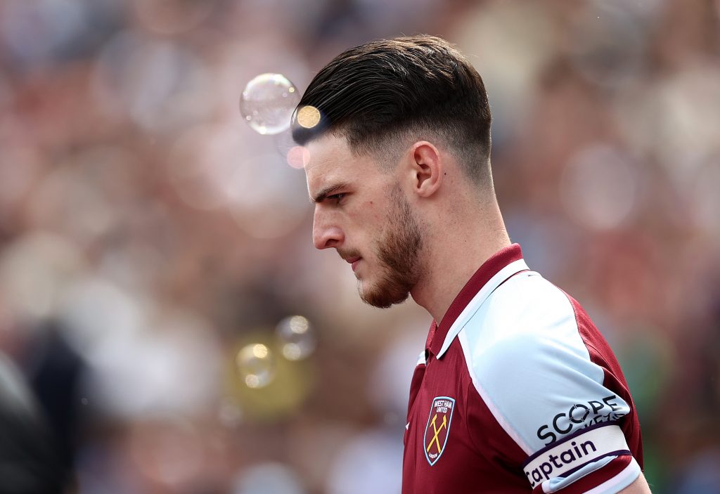 Declan Rice of West Ham United walks out onto the pitch