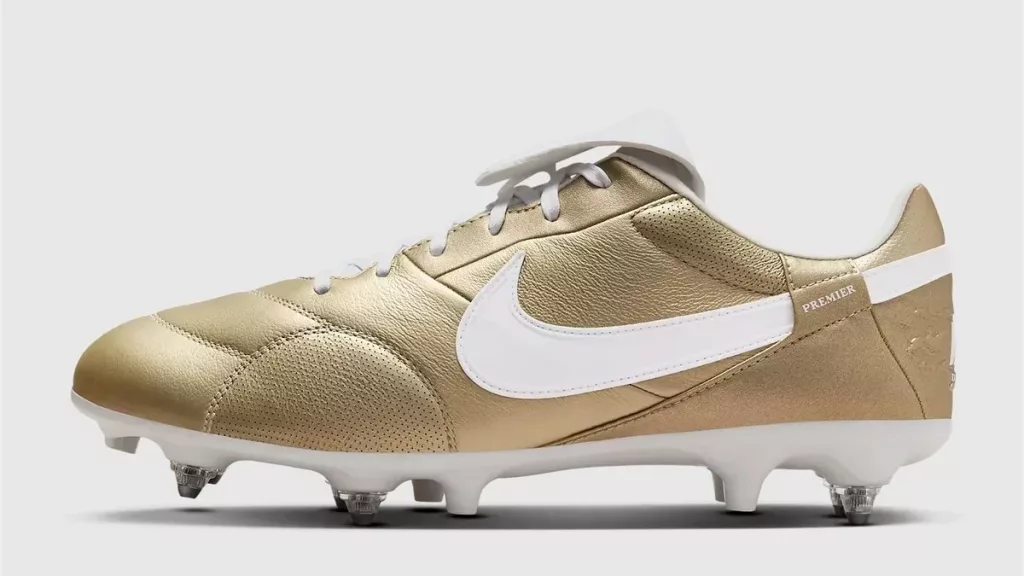 Nike Premier 3 in Gold. Available to purchase at Lovellsoccer.co.uk