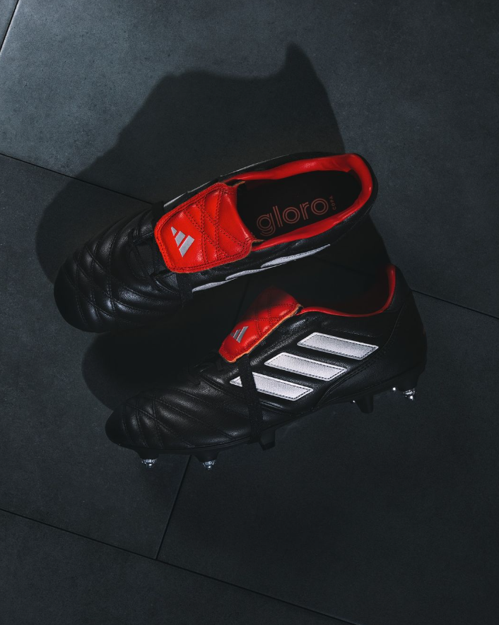 adidas Copa Gloro Football Boots in Red, Black and White, with Fold Over Tongue featured in red & silver.