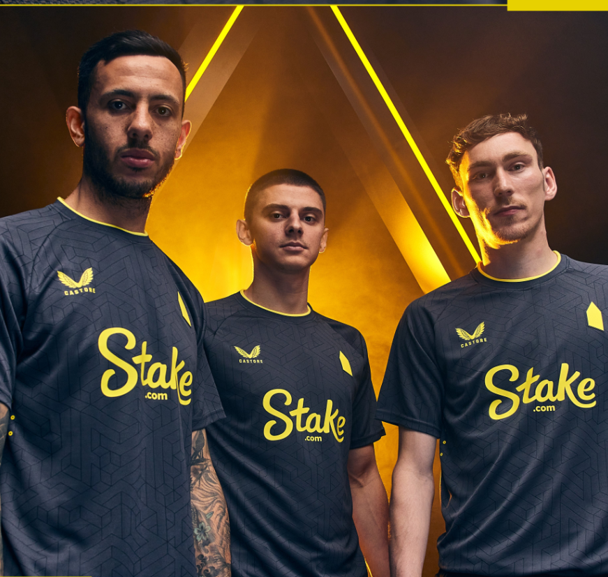 Everton Away Shirt by Castore in Black & Yellow with subtle graphics throughout. 