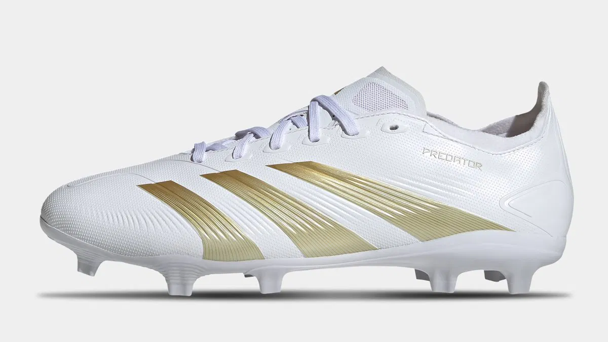 adidas Predator League 24 in the 'Day Spark' colourway. Featuring White/Gold/Beige accents.