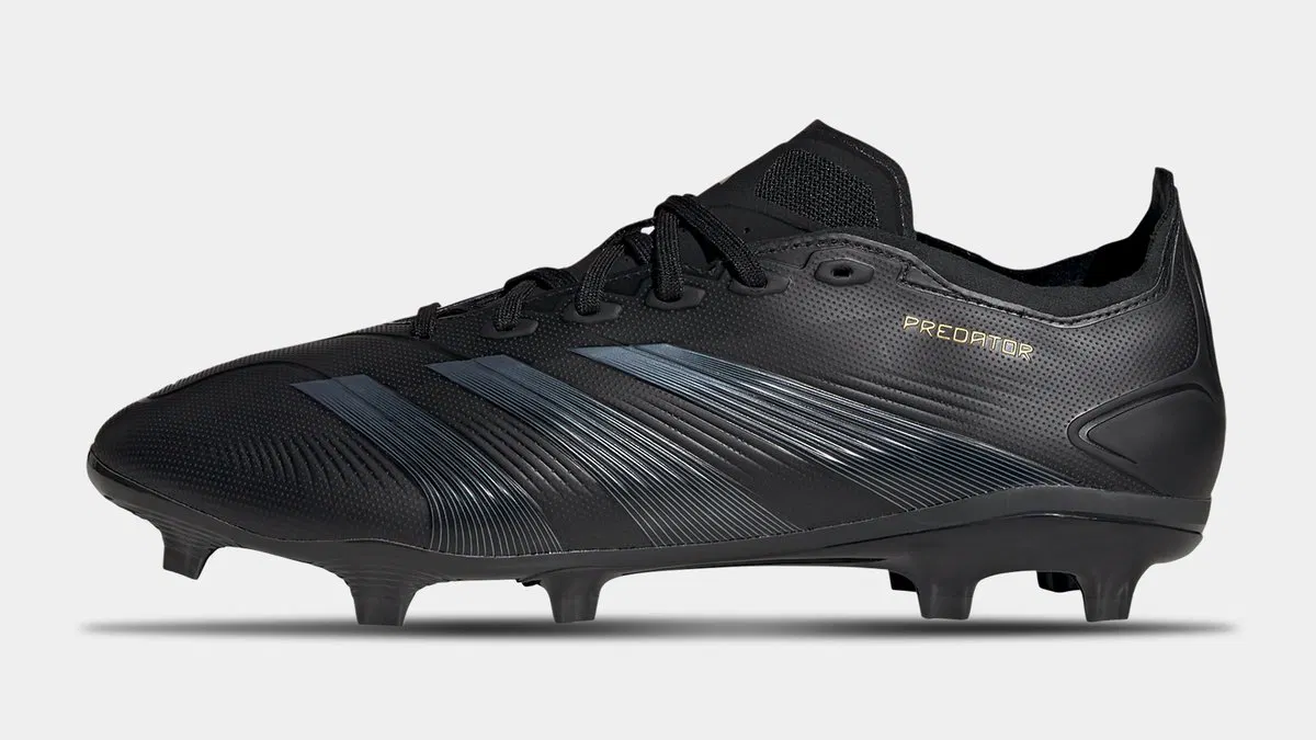 adidas Predator League 24 from the adidas Dark Spark Boot Pack. Colourway showcased is Core Black/Carbon Black with golden accents.